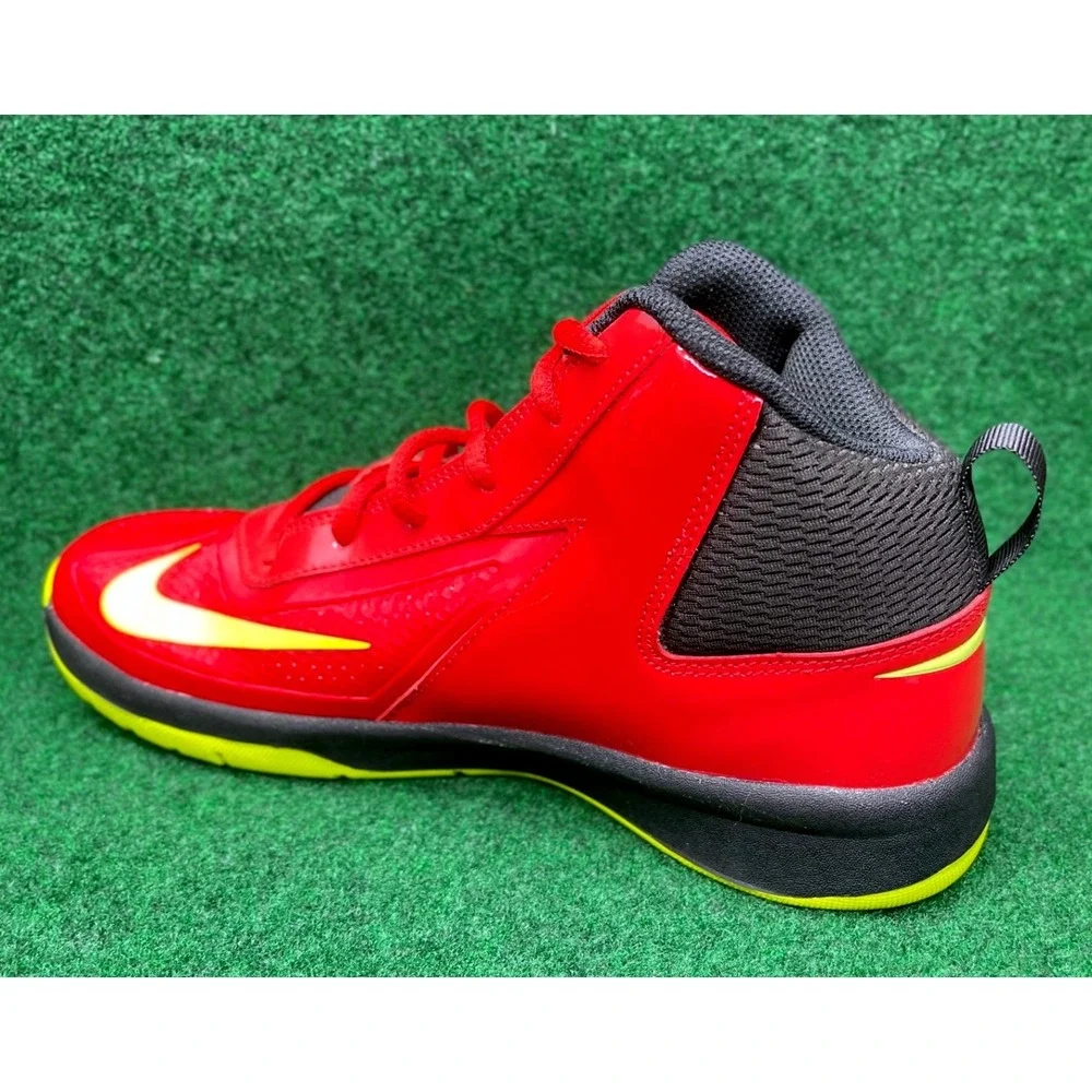 Nike Team Hustle D 7 Kids 6.5Y Mid Top Basketball Shoes Red Yellow